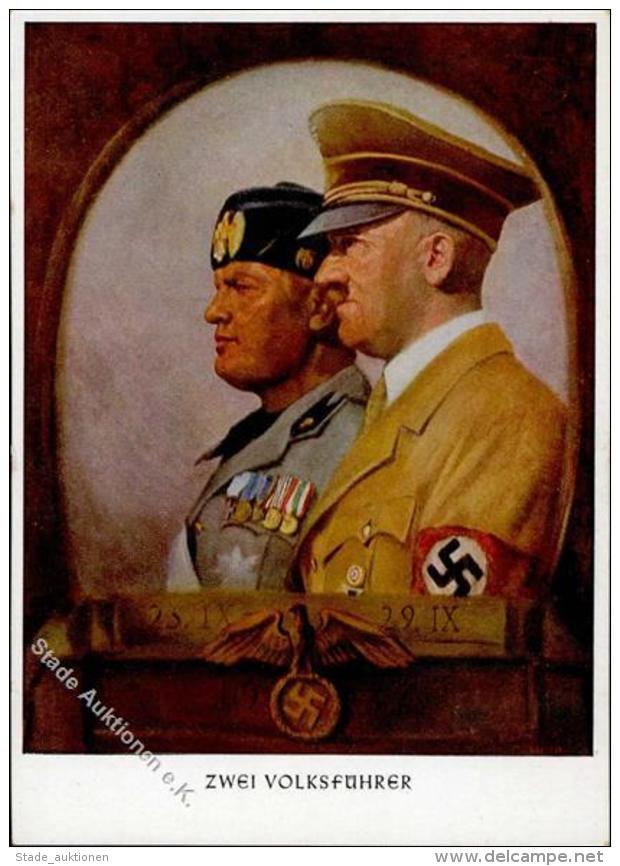 Hitler Mussolini WK II  K&uuml;nstlerkarte I- - Weltkrieg 1939-45