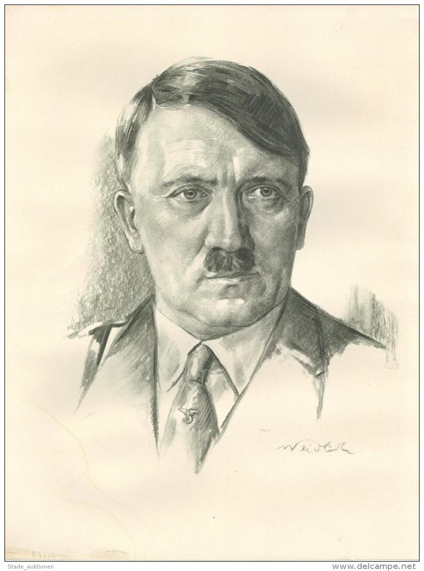 Hitler Kunstdruck 24 X 32 Cm I-II (fleckig) - Weltkrieg 1939-45