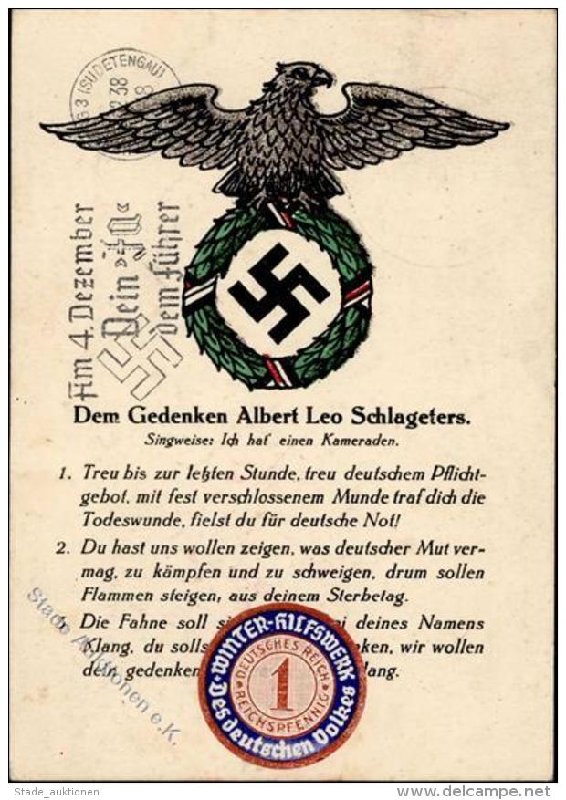 Albert Leo SCHLAGETER WK II - Gedenkkarte Als Zeppelinkarte Gelaufen 1938 I-II - Weltkrieg 1939-45