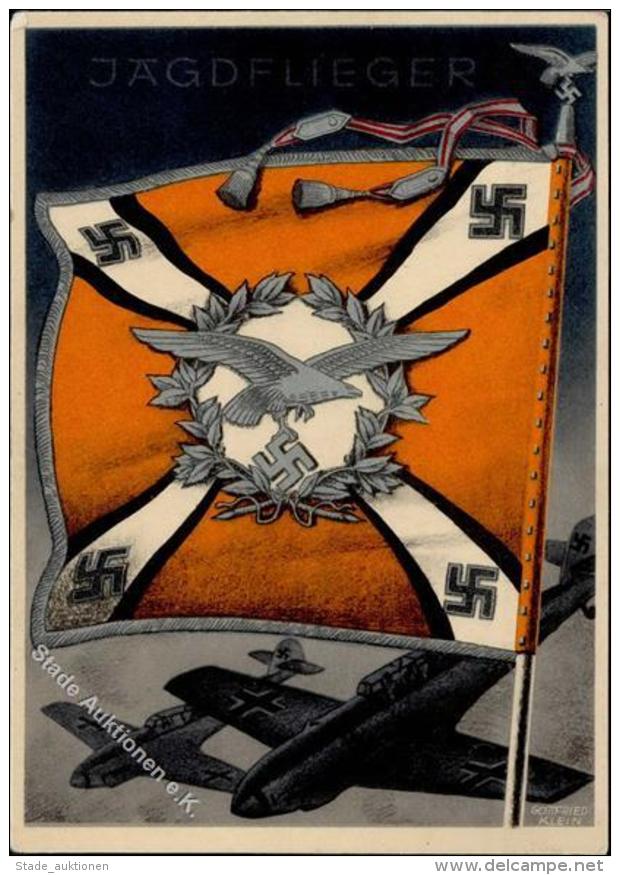 WK II Fahnen Und Standarten Karte Jagdflieger Sign. Klein, Gottfried K&uuml;nstler-Karte I-II (fleckig) - Weltkrieg 1939-45