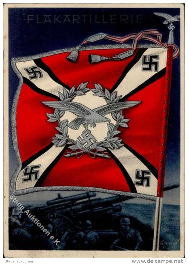 WK II Fahnen Und Standarten Karte Flakartillerie Sign. Klein, Gottfried K&uuml;nstler-Karte I-II (fleckig) - Guerre 1939-45