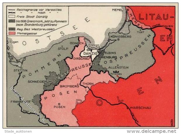 NS-LANDKARTE WK II - DANZIGS KAMPF Nr. 6 Nordostdeutschland Vor Und Nach Versailles" I" - Weltkrieg 1939-45