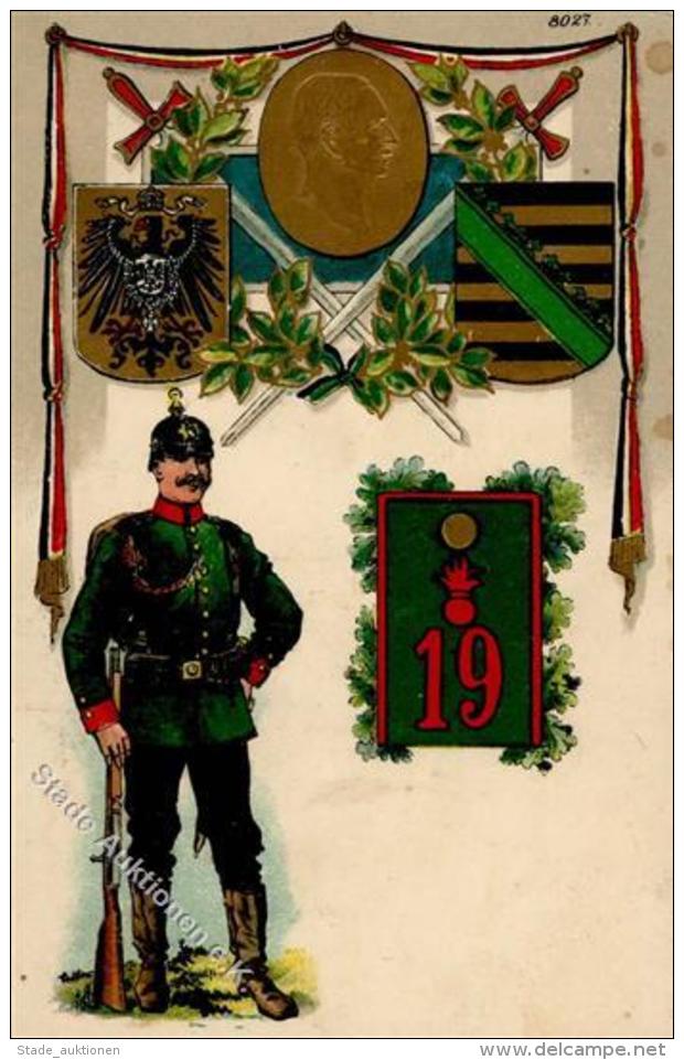 Regiment Nummer 19 Zeithain &Uuml;bungsplatz Pr&auml;gedruck 1914 I-II (fleckig) - Regimente