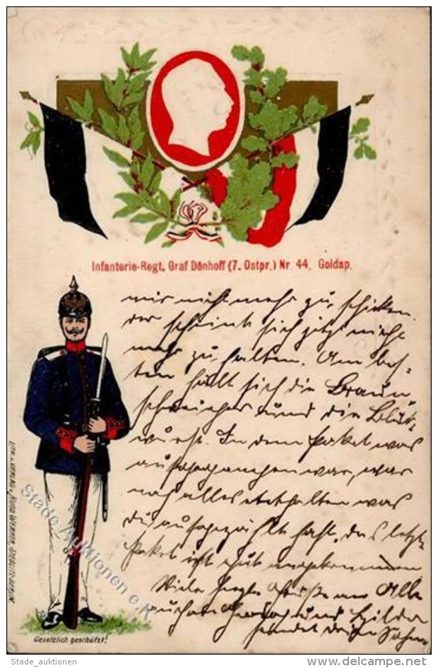 Regiment Infanterie Regt. Graf Donhoff (7. Ostpr.) Nr. 44 Goldap 1908 Pr&auml;ge-Karte I-II - Regimente