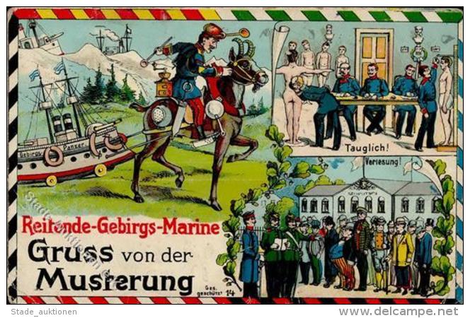 Musterung, Gru&szlig; Von Der, Reitende Gebirgsmarine, Rs. Sch&uuml;rfungen, Ca. 1910 I-II - Sonstige & Ohne Zuordnung