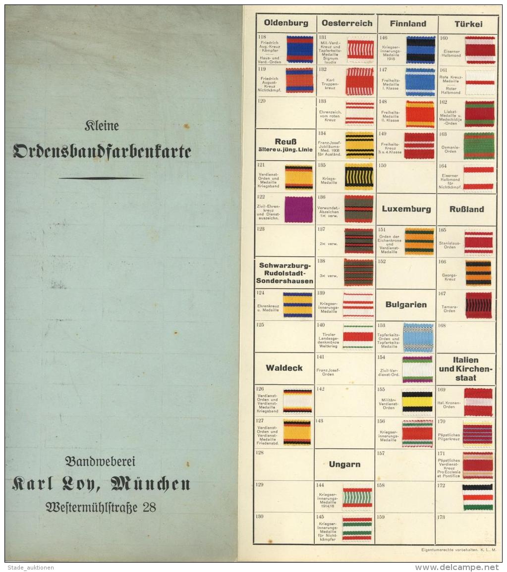 WK I Orden Ordensbandfarbenkarte Bandweberei Karl Loy M&uuml;nchen II (fleckig) - Sonstige & Ohne Zuordnung