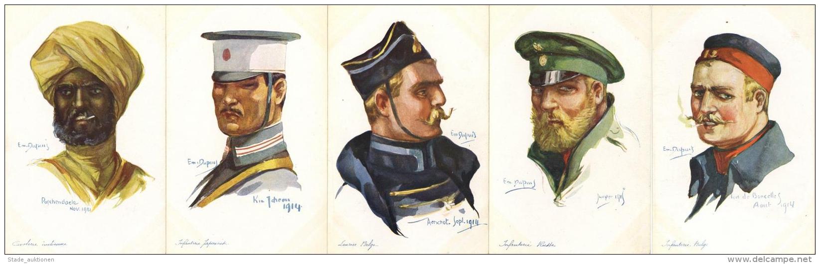 WK I Frankreich Unsere Verb&uuml;ndeten 12'er Serie K&uuml;nstler-Karten Milit&auml;r Uniform Sign. Dupuis, Emile I-II - Sonstige & Ohne Zuordnung