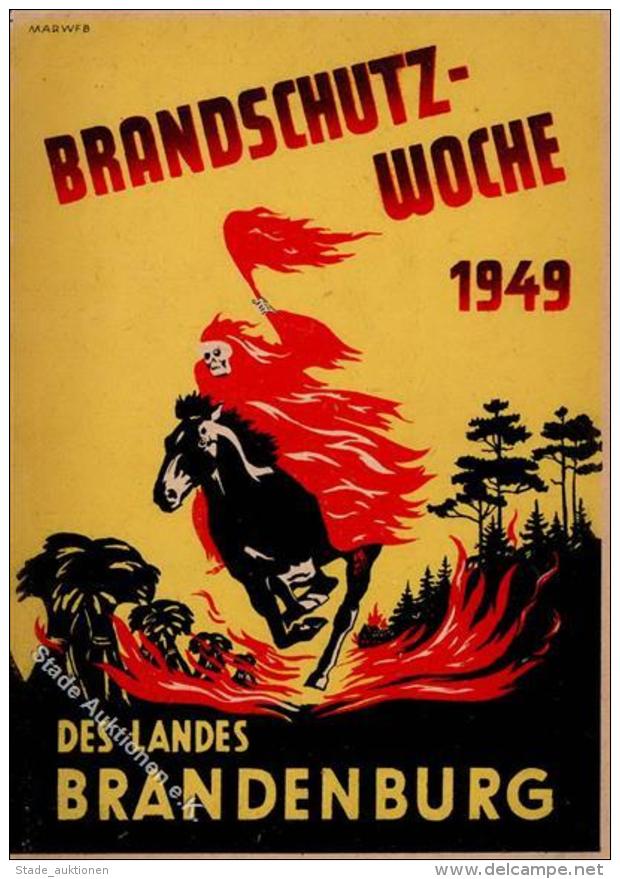 Brandschutzwoche 1949 Tod Pferd Sign. Marweb K&uuml;nstlerkarte II (Ecken U. Kante Abgestossen, Stauchung) - Sonstige & Ohne Zuordnung