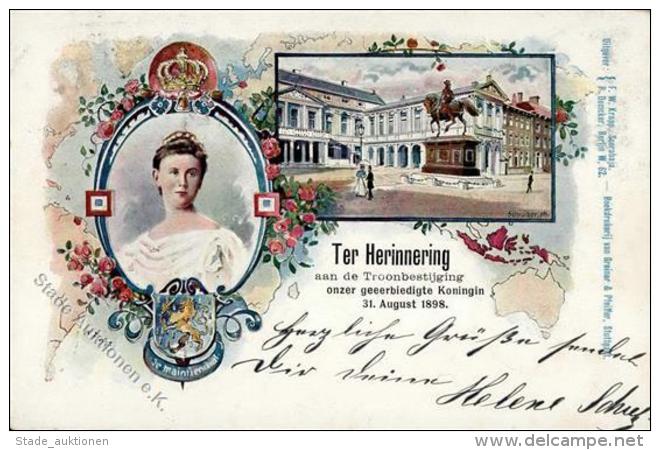 ADEL NIEDERLANDE - Litho THRONBESTEIGUNG 1898 - NIEDERL&Auml;NDISCH INDIEN I-II - Sonstige & Ohne Zuordnung