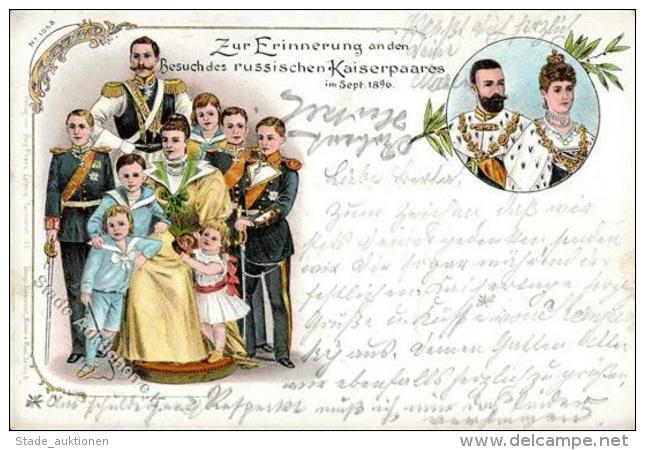 Adel Russland Zar Nikolas II  Zarin Alexandra Kaiser Wilhelm II Mit Familie Lithographie 1896 I-II - Sonstige & Ohne Zuordnung