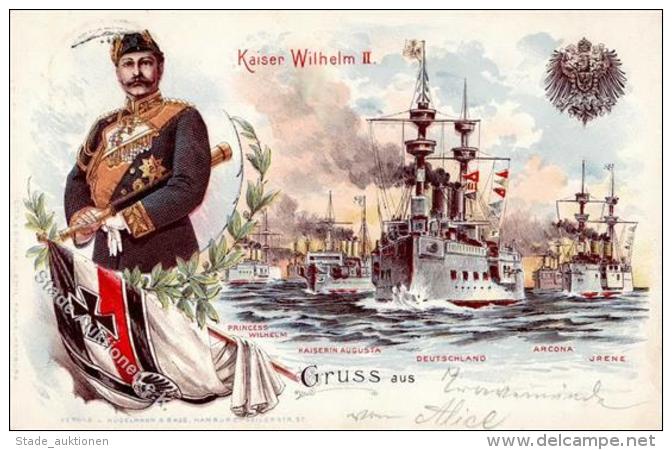 Adel Kaiser Wilhelm II Schiffe Princess Wilhelm, Kaiserin Auguste, Deutschland, Arcona U. Irene Lithographie 1900 I-II B - Other & Unclassified