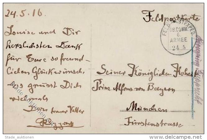 Adel Baden Feldpost Von Prinz Rupprecht Von Bayern An Prinz Alfons Von Bayern 1916 I-II - Sonstige & Ohne Zuordnung