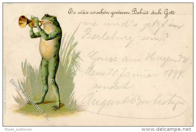 Frosch Personifiziert Trompeter Lithographie 1899 I-II Grenouille - Sonstige & Ohne Zuordnung