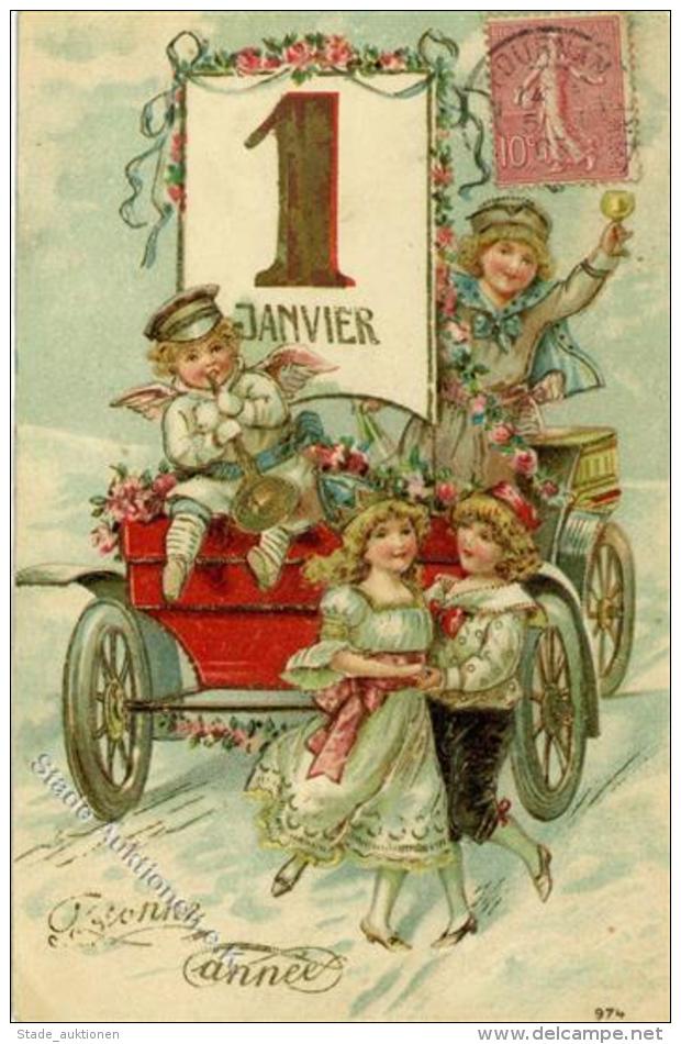Neujahr Kinder Engel  Pr&auml;gedruck 1907 I-II Bonne Annee Ange - Neujahr