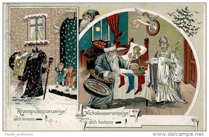 WEIHNACHTSMANN - NIKOLAUS Und KRAMPUS-Litho 1898 - Ecken Gesto&szlig;en!, II - Sonstige & Ohne Zuordnung