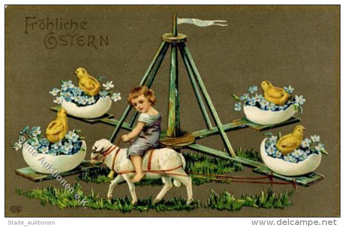 Ostern Kind Schaf 1911 Pr&auml;ge-Karte I-II Paques - Sonstige & Ohne Zuordnung