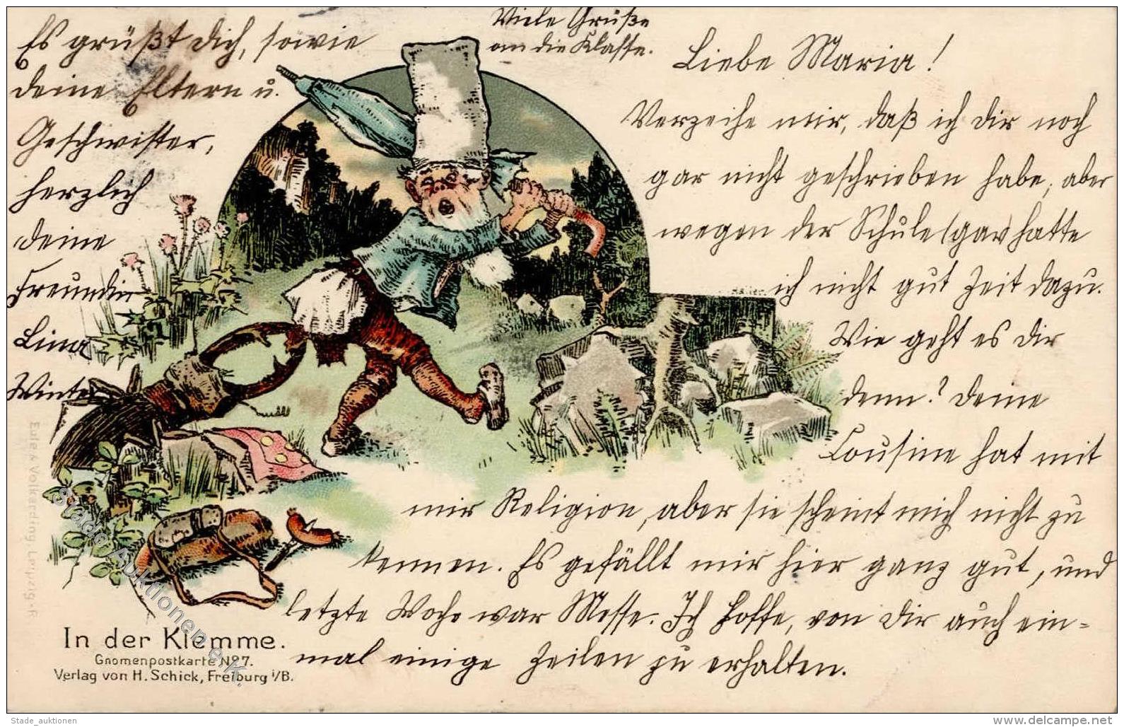 Zwerg K&auml;fer 1900 Sign. Haller K&uuml;nstler-Karte I-II (fleckig) Lutin - Sonstige & Ohne Zuordnung