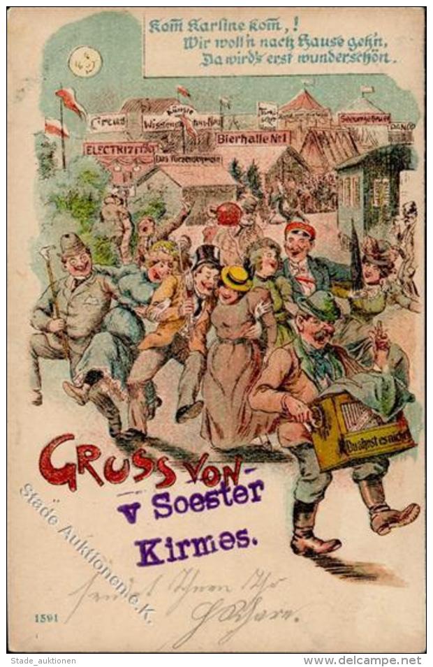 Drehorgel Soest (4770) Volksfest Kirmes  Lithographie 1900 I-II Orgue De Barbarie - Sonstige & Ohne Zuordnung