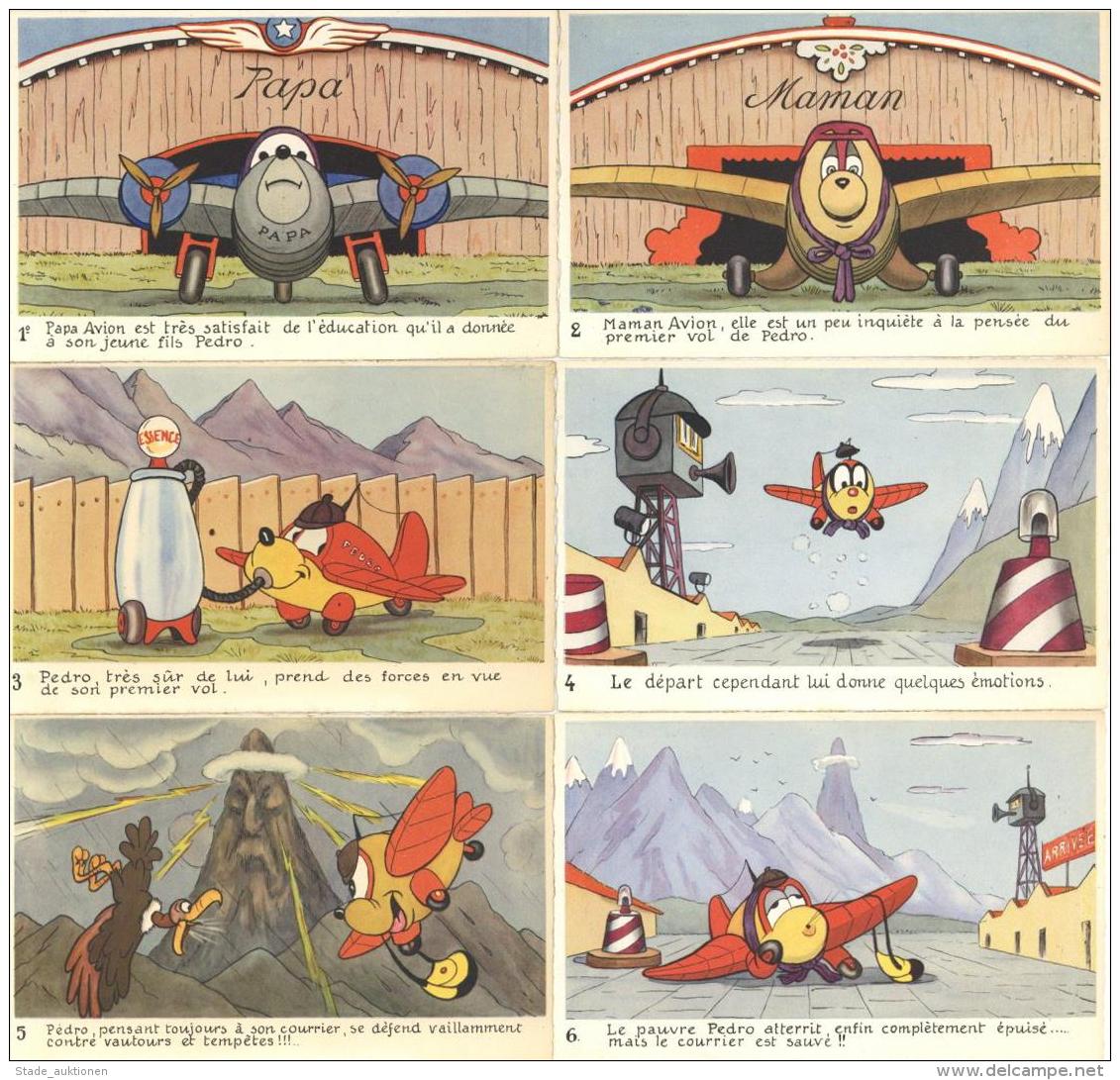 Walt Disney Flugzeug 6'er Serie K&uuml;nstler-Karten I-II Aviation - Other & Unclassified