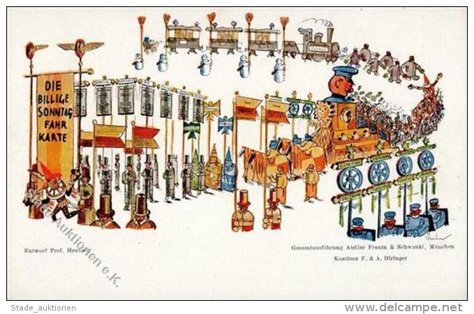 Karneval Sign. Heubner Eisenbahn Faschingszug K&uuml;nstlerkarte I-II Chemin De Fer - Sonstige & Ohne Zuordnung