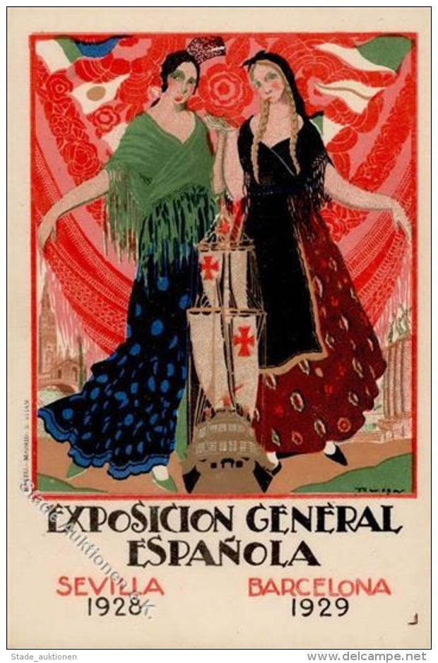 Ausstellung Spanien Frauen Schiff  K&uuml;nstlerkarte I-II Expo Bateaux Bateaux Femmes - Sonstige & Ohne Zuordnung