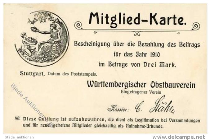 Landwirtschaft Mitgliedskarte W&uuml;rttembergischer Obstbauverein 1910 I-II Paysans - Sonstige & Ohne Zuordnung