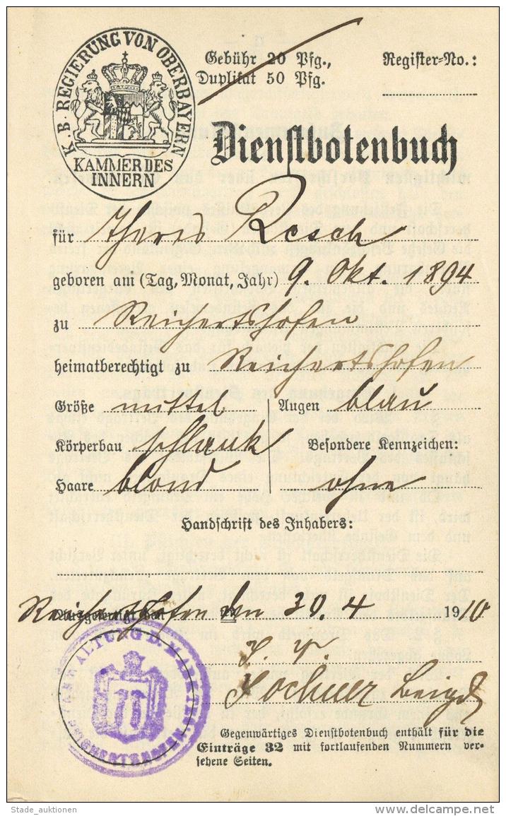 Beruf Dienstbotenbuch Oberbayern 1910 I-II - Sonstige & Ohne Zuordnung