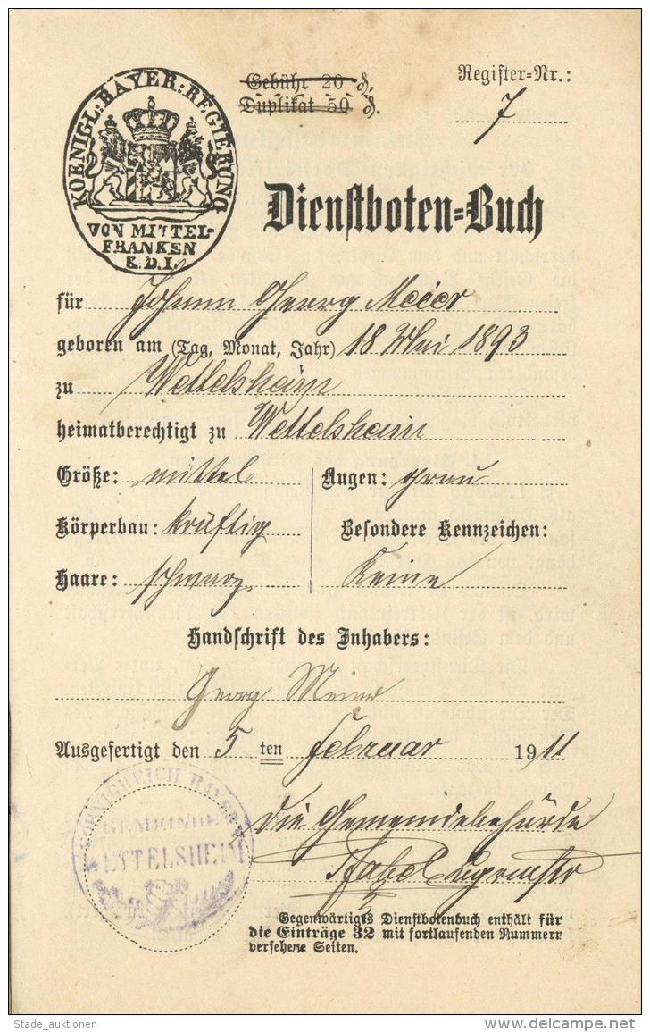 Beruf Dienstbotenbuch Mittelfranken 1911 I-II - Sonstige & Ohne Zuordnung