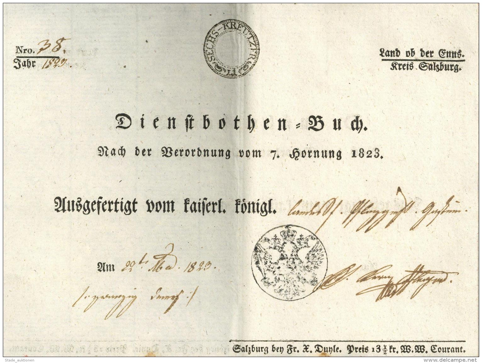 Beruf Dienstbotenbuch Kreis Salzburg 1829 I-II - Otros & Sin Clasificación