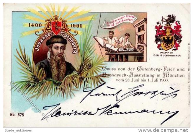 Gutenberg M&uuml;nchen (8000) 500 Jahr Feier  Lithographie 1900 I-II (Ecke Abgestossen) - Andere & Zonder Classificatie