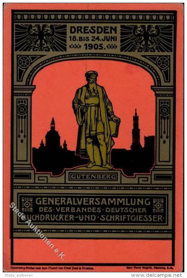 Gutenberg Dresden (O8000) Generalversammlung Verband Deutscher Buchdrucker U. Schriftgiesser 1905 I-II - Sonstige & Ohne Zuordnung