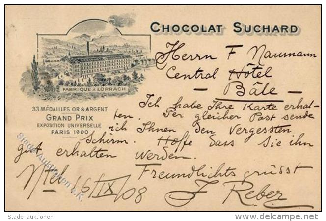 Schokolade Suchard L&ouml;rrach (7850) Ganzsache 5 Rappen 1908 I-II - Werbepostkarten