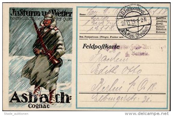Alkoholwerbung WK I Soldat Asbach Cognac K&uuml;nstlerkarte 1915 I-II - Werbepostkarten