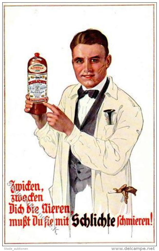 Alkoholwerbung Schlichte Steinh&auml;ger Arzt K&uuml;nstlerkarte I- - Werbepostkarten