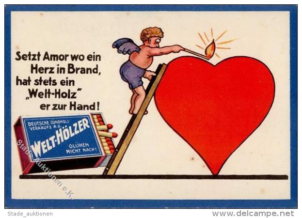 Streichholz Welt H&ouml;lzer Amor  Werbe AK I-II (fleckig) - Advertising