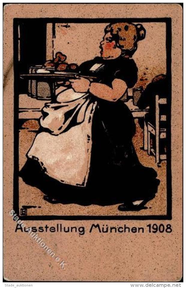 Hohlwein, L. M&uuml;nchen (8000) Ausstellung Frau  1908 I-II (Marke Entfernt) Expo - Hohlwein, Ludwig