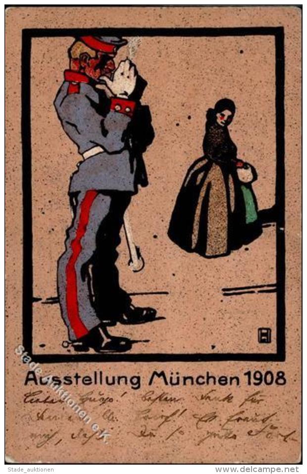 Hohlwein, L. M&uuml;nchen (8000) Ausstellung 1908 Soldat Frau  K&uuml;nstlerkarte 1910 I-II Expo - Hohlwein, Ludwig