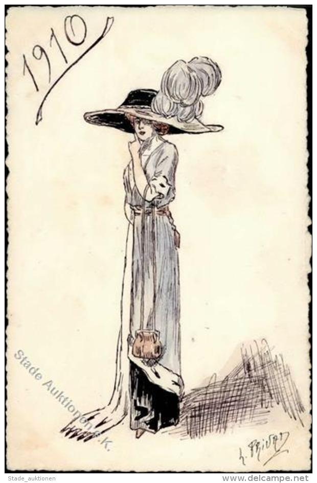 Handgemalt Frau Mode Sign. Privat K&uuml;nstlerkarte 1910 I-II Peint &agrave; La Main - Otros & Sin Clasificación