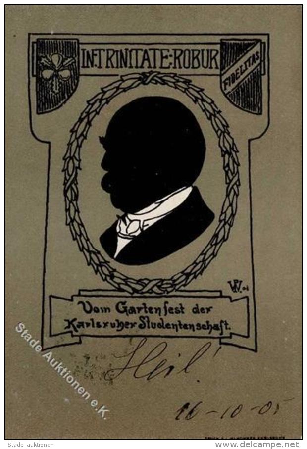 Bismarck Inf. Trinitate Robur Gartenfest Karlsruher Studentenschaft K&uuml;nstlerkarte 1905 I-II (fleckig) - Other & Unclassified