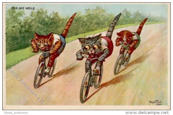 Thiele, Arthur Katzen Personifiziert Fahrrad K&uuml;nstler-Karte I-II Cycles Chat - Thiele, Arthur