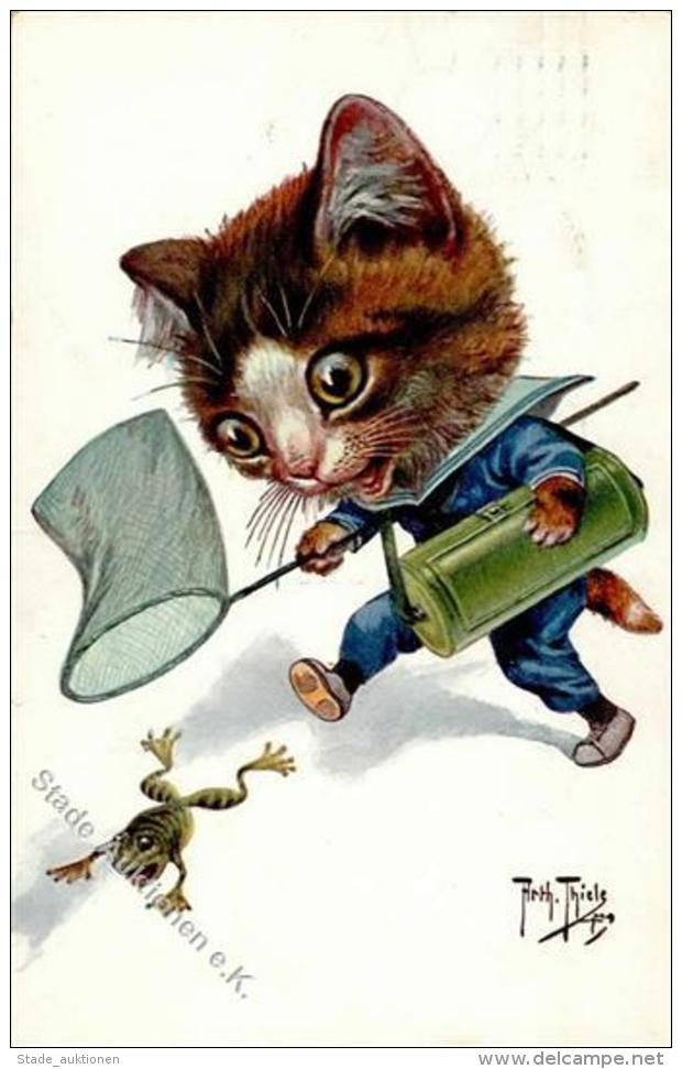 Thiele, Arthur Katze Personifiziert Frosch K&uuml;nstlerkarte 1914 I-II Grenouille Chat - Thiele, Arthur