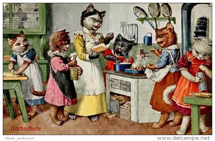 Katzen Personifiziert Kochschule K&uuml;nstlerkarte 1912 I-II (Ecke Abgestossen) Chat - Thiele, Arthur