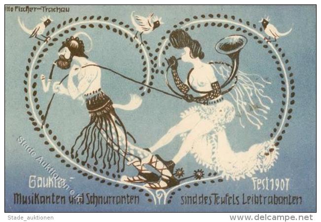K&uuml;nstler Sign. Fischer, Otto Gaukler Fest 1907 K&uuml;nstlerkarte I-II (Ecke Abgestossen) - Sonstige & Ohne Zuordnung