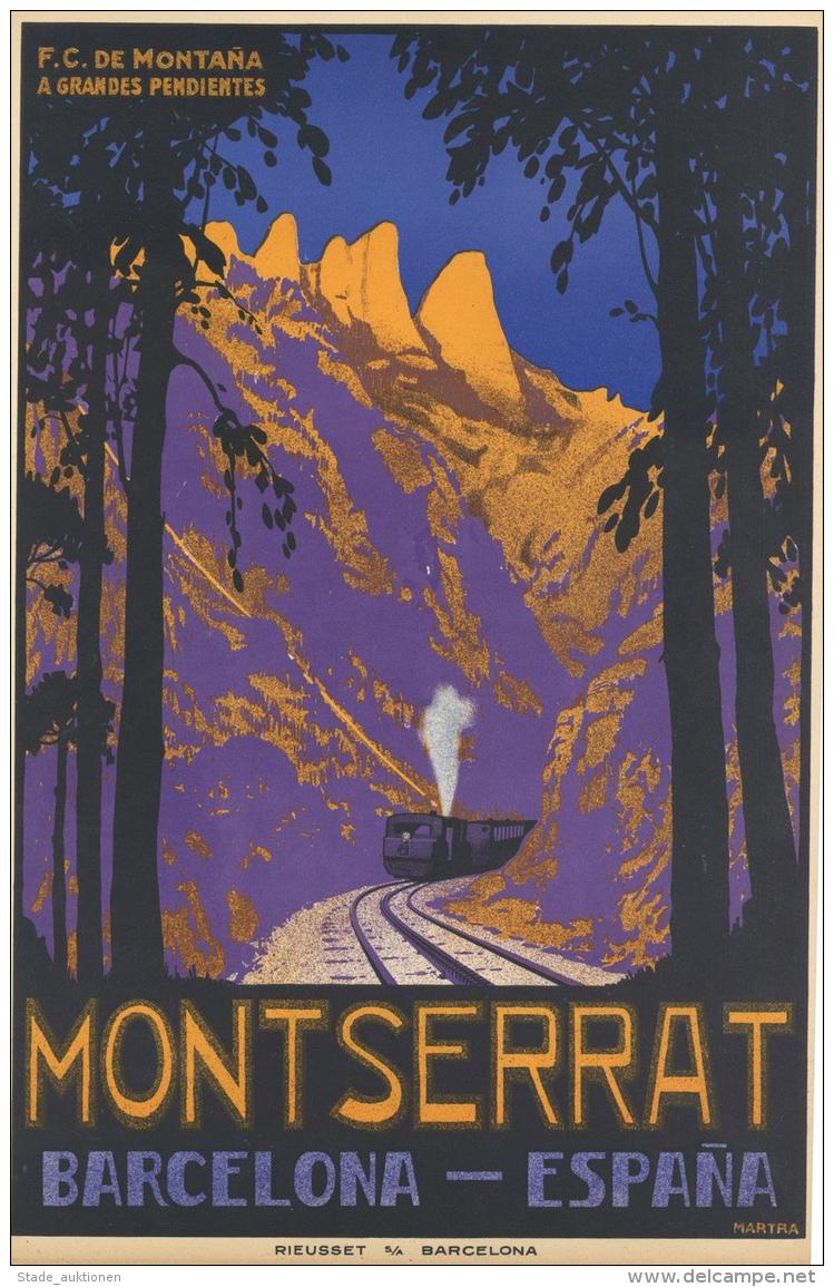 Kunst Montserrat Barcelona Spanien Plakat Sign. Martra Ca. 27 X 41 Cm Eisenbahn I-II Chemin De Fer - Sonstige & Ohne Zuordnung