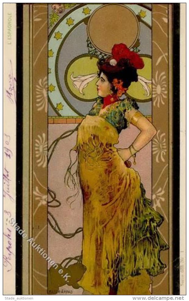 K&uuml;nstler Sign. Arpard, Basch Frau Jugendstil  K&uuml;nstlerkarte I-II Art Nouveau - Sonstige & Ohne Zuordnung