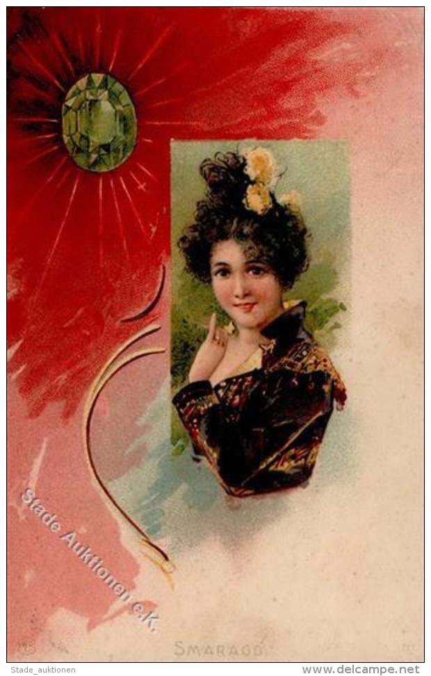 Jugendstil Frau Smaragd Litho 1902 I-II Art Nouveau - Sonstige & Ohne Zuordnung