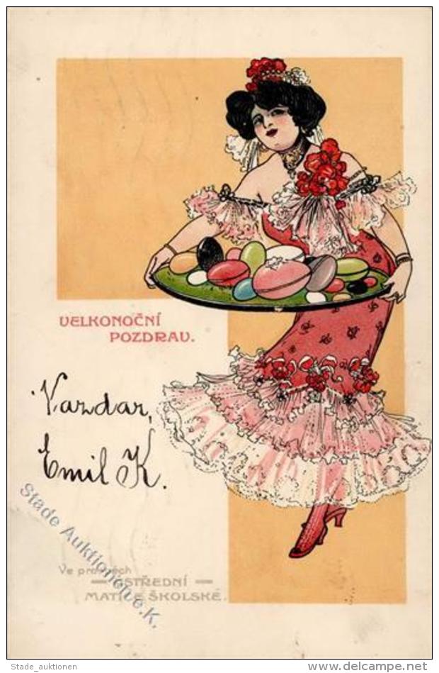 Jugendstil Frau Ostern  K&uuml;nstlerkarte 1910 I-II Art Nouveau Paques - Sonstige & Ohne Zuordnung