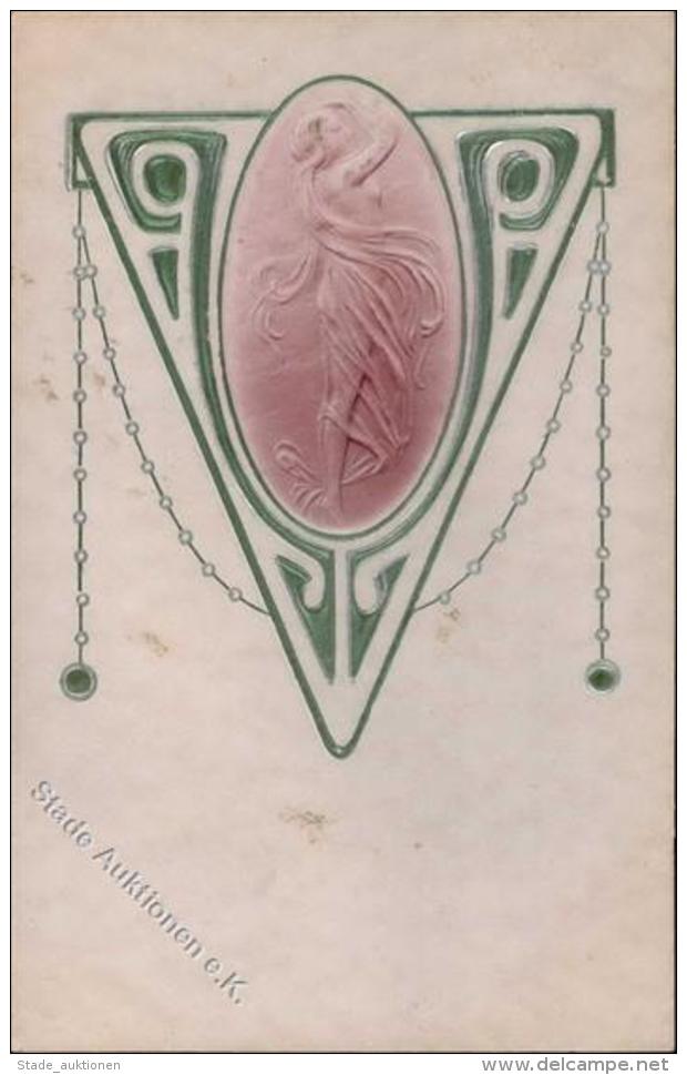 Jugendstil Frau Gepr&auml;gt K&uuml;nstlerkarte I-II Art Nouveau - Other & Unclassified