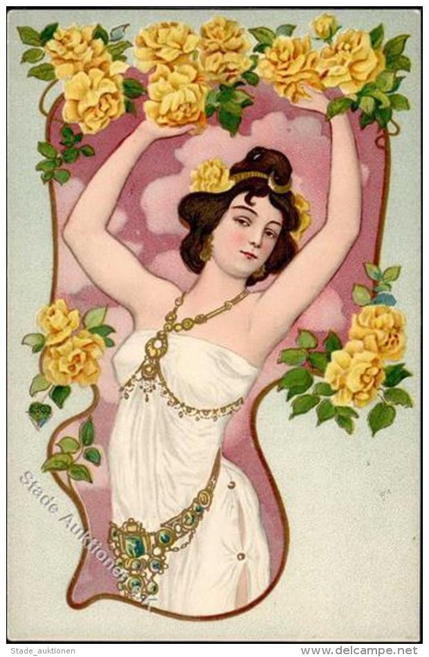 Jugendstil Frau Blumen K&uuml;nstler-Karte I-II Art Nouveau - Other & Unclassified