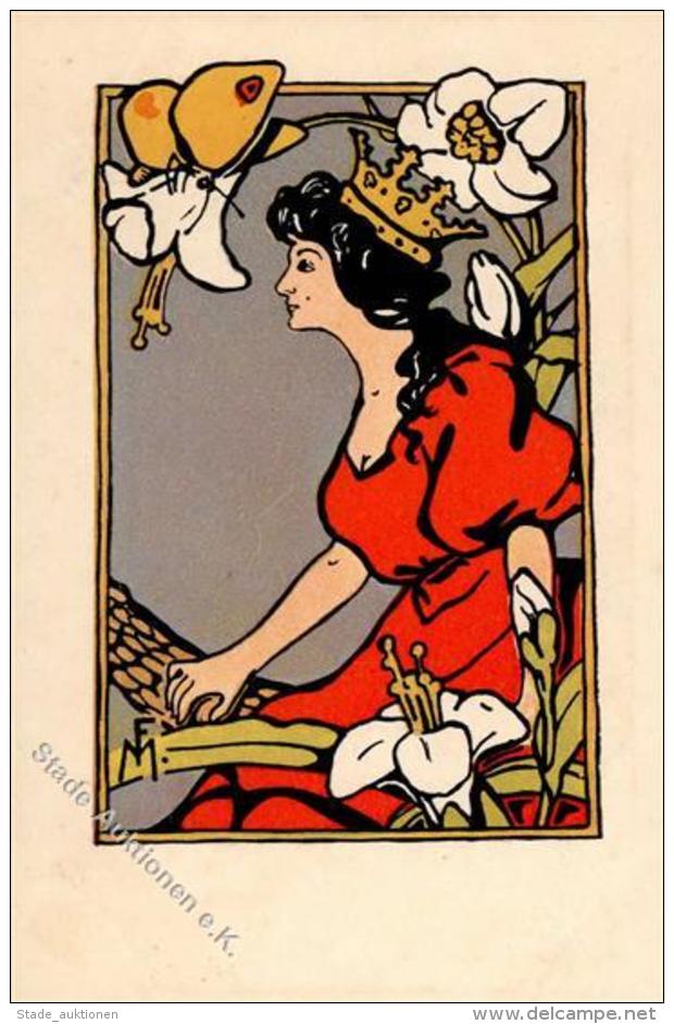 Jugendstil Frau Blumen  K&uuml;nstlerkarte I-II Art Nouveau - Autres & Non Classés